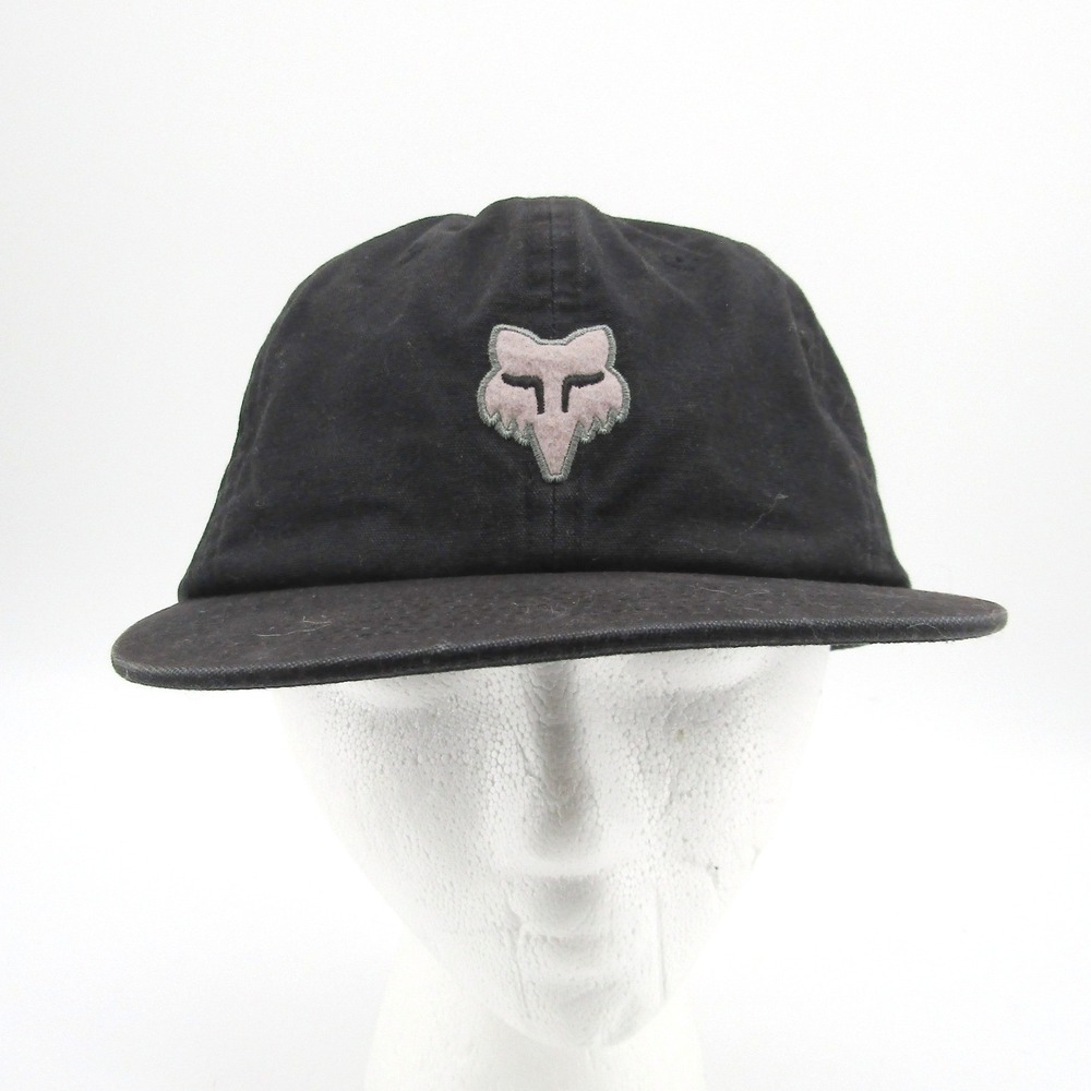Fox Racing Mens Black Cotton Strapback Hat Embroidered Fox Head Logo OSFA Cap